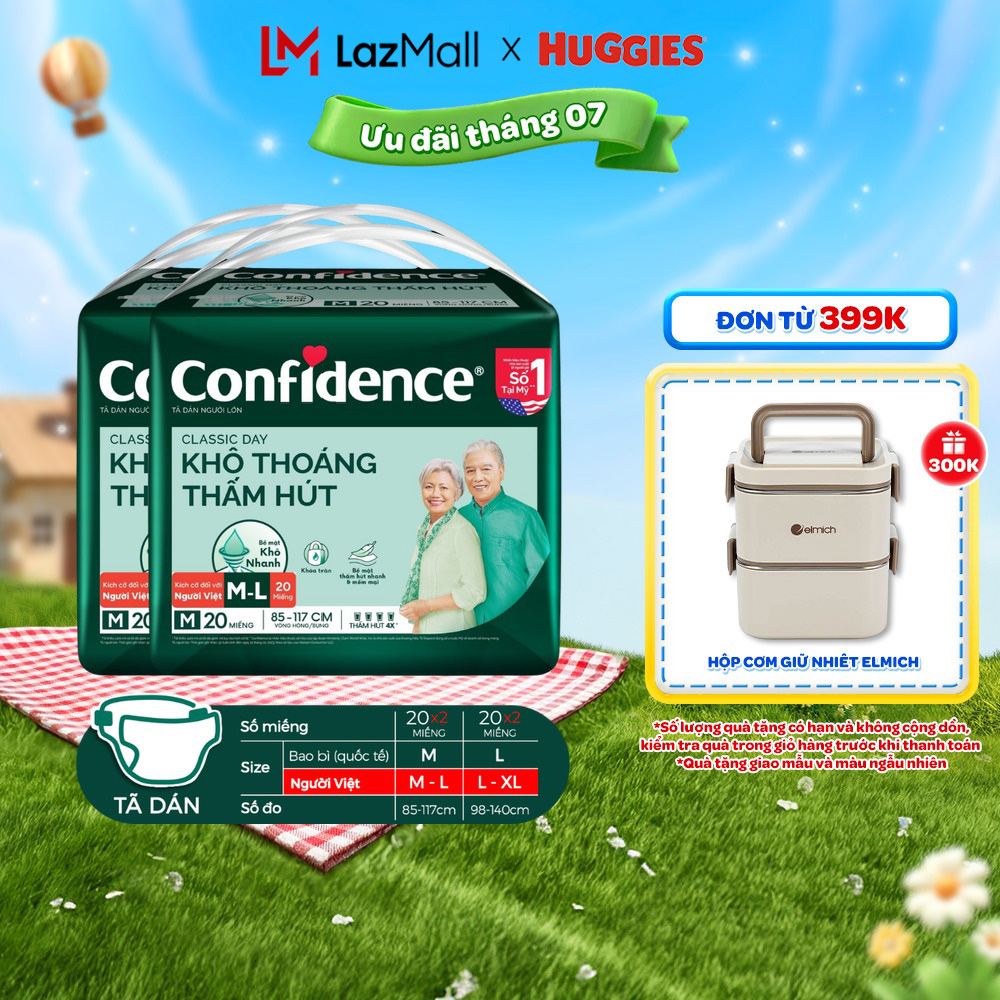 Combo 4 Tã dán ngưới lớn Confidence Thấm Hút Vượt Trội & Khô Thoáng M-L 8M/L-XL 7M