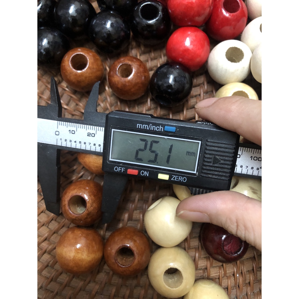 Hạt gỗ to 25mm phi 10 phủ bóng lỗ to hạt gỗ handmade, macrame