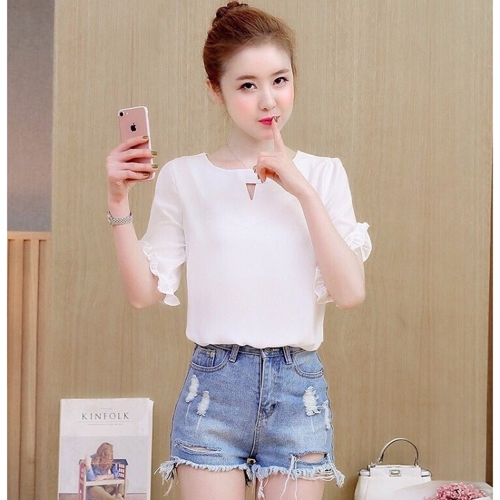 Áo Kiểu Ngắn Tay Viền Bèo