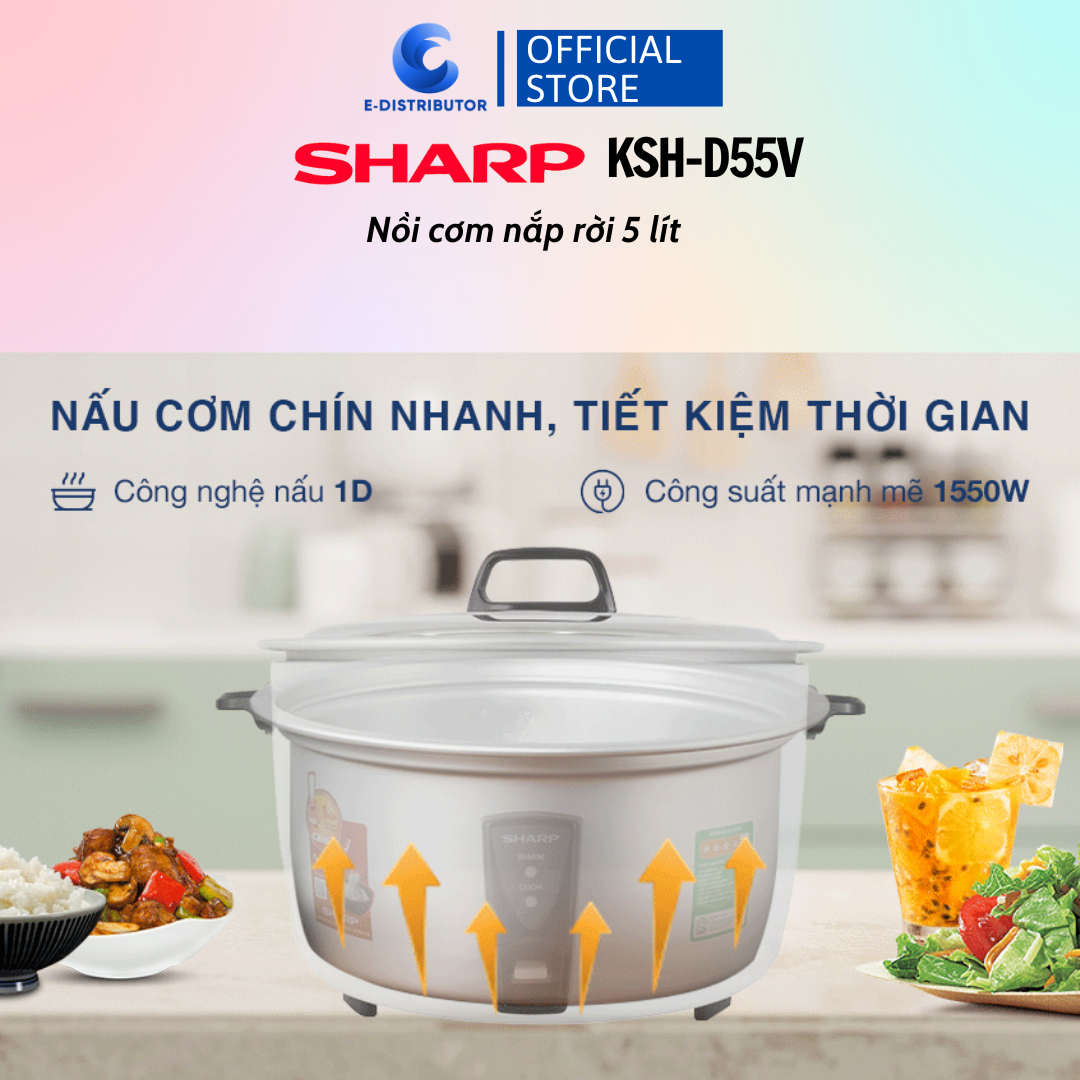 Nồi Cơm Điện Nắp Rời Sharp KSH-D55V (5 Lít)/KSH-D77V (7 Lít) - Trắng - Hàng chính hãng