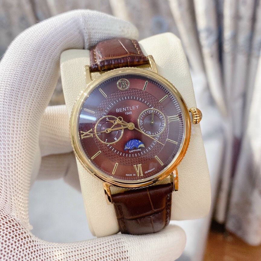 Đồng hồ Bentley chính hãng máy nhật mặt saphire dây da thời thượng chạy
