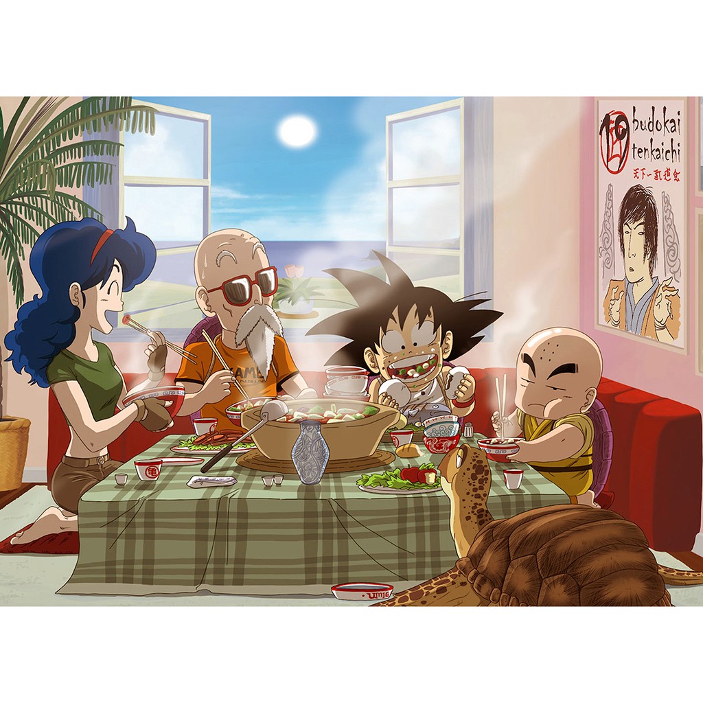 [HCM]Tranh ghép hình Tini Puzzle 450 mảnh bằng giấy Songoku ngồi ăn cùng Krilin ChiChi và quy lão - có nhận in theo yêu cầu