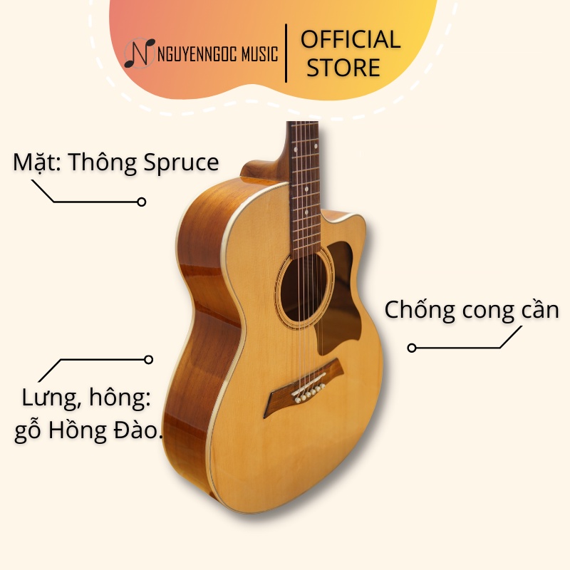 Đàn Guitar Acoustic Na02 Tặng Kèm Bao Đàn, Capo, Pick Hàng Cap Cấp