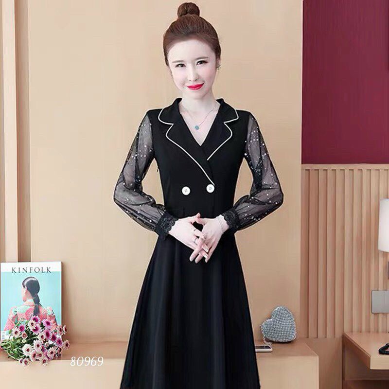[HCM]ĐẦM CÔNG SỞ CỔ VEST PHỐI NÚT DỄ THƯƠNG-D10