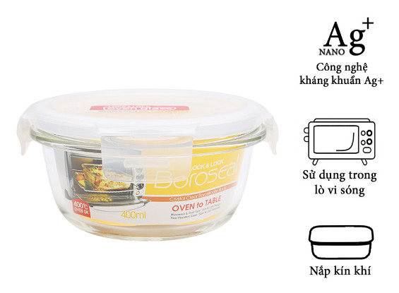 Hộp thủy tinh chịu nhiệt 400ml lock&lock llg822 - hình tròn
