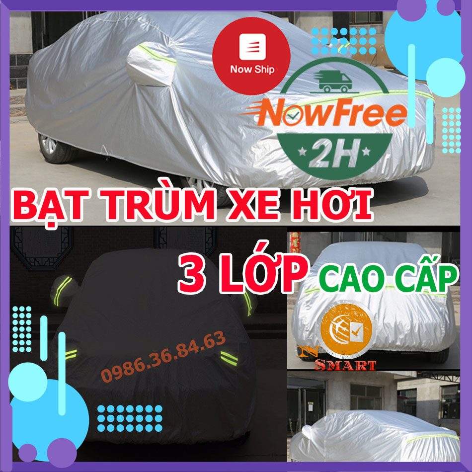 Bạt Che xe ô tô 3 Lớp, Cao Cấp Chất Liệu Vải PEVA Tráng Nhôm Chống Nắng Mưa Không Thấm Nước