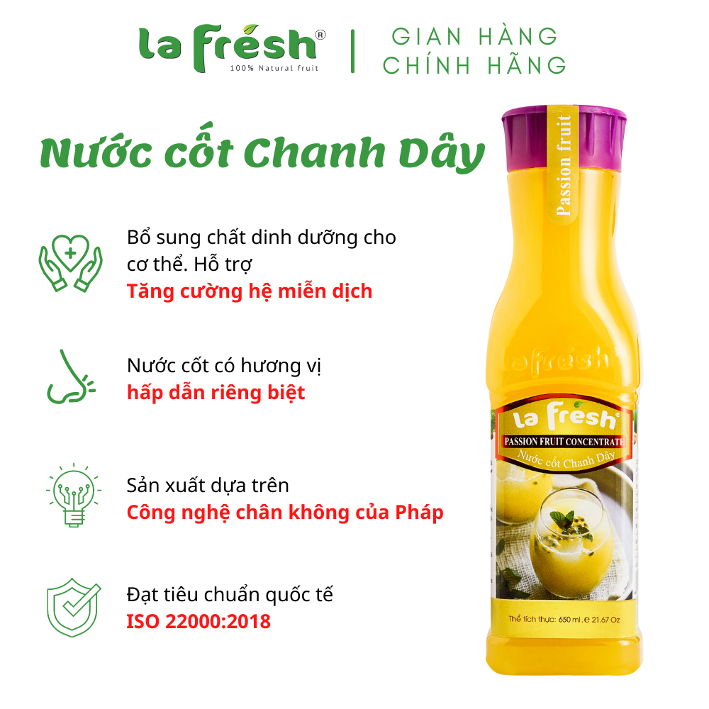 Nước Cốt Chanh Dây Lafresh Đà Lạt Chai 650ml