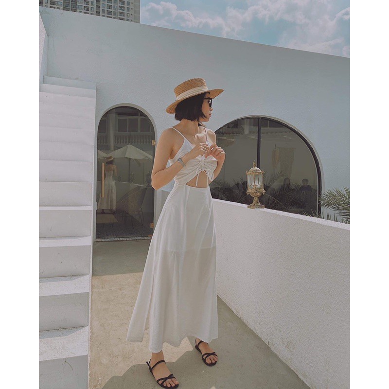 Đầm maxi hai dây rút ngực