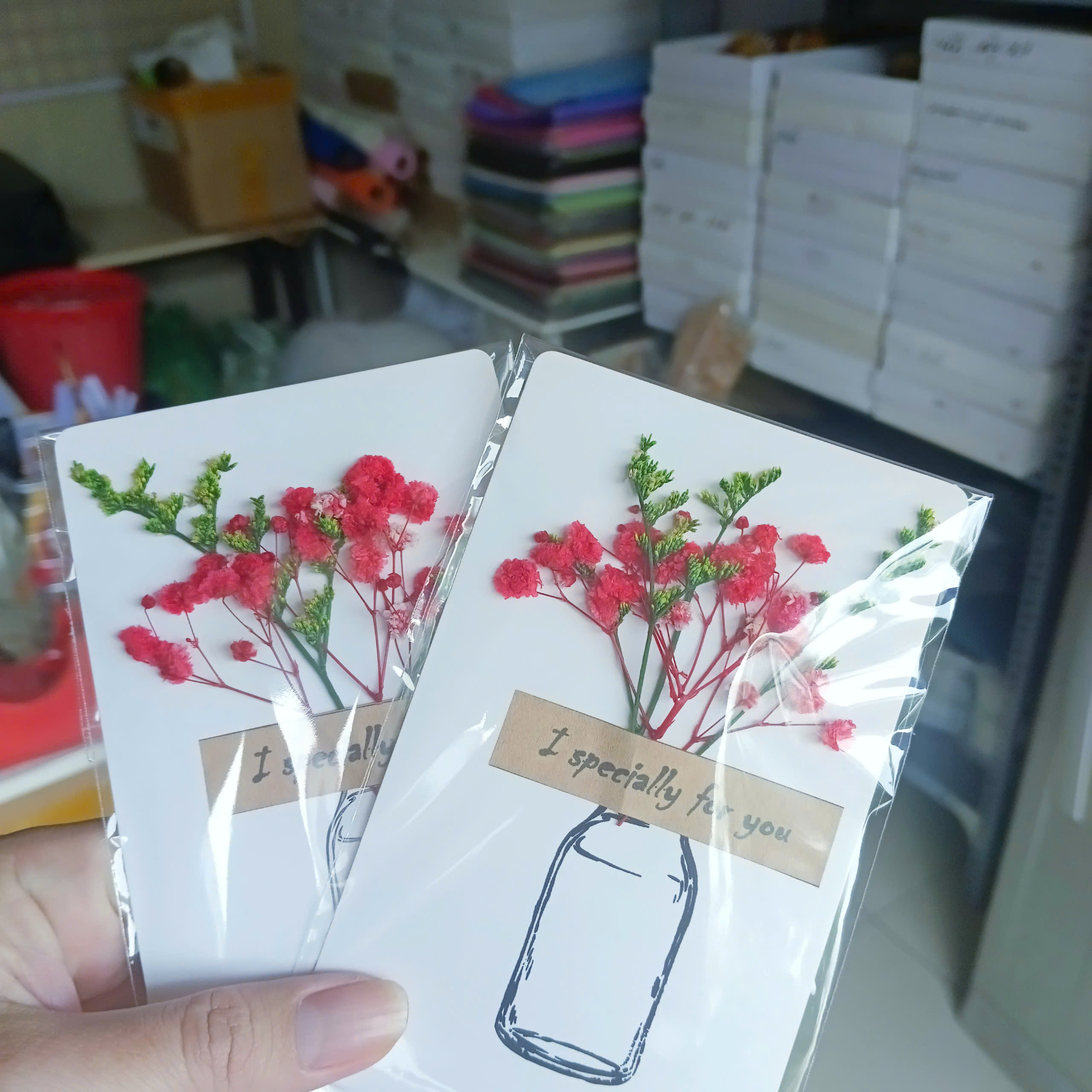 combo 5 thiệp hoa khô - hoa khô 100%, hàng thủ công, quà tặng, ngày lễ, lưu niệm
