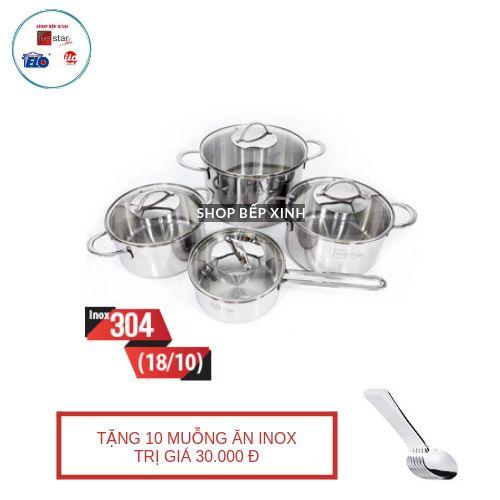 BỘ NỒI QUÁNH INOX 304 FIVESTAR 4 CHIẾC 3 LỚP ĐÁY LIỀN NẮP KÍNH