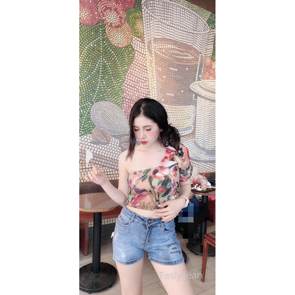 Quần Jeans Nữ Sooc Xanh Thêu Lưng Cao [ Ảnh Thật ]