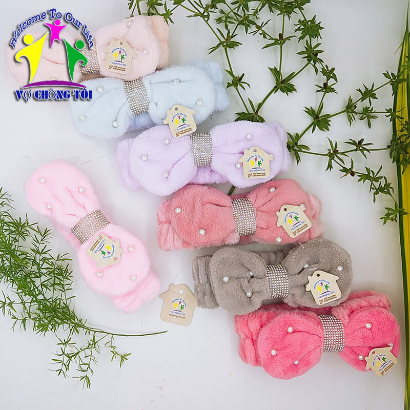 Băng đô nữ skincare, phụ kiện nữ make up, cài tóc nữ trang điểm, bờm tóc nam rửa mặt, nơ cài tóc cho bé gái pha lê sang chảnh - thương hiệu VỢ CHỒNG TÔI