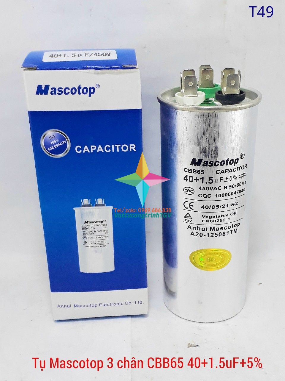 Tụ điều hòa MASCOTOP kiểu CBB65 loại 40uF+5% - Tụ 2 chân/ 3 chân