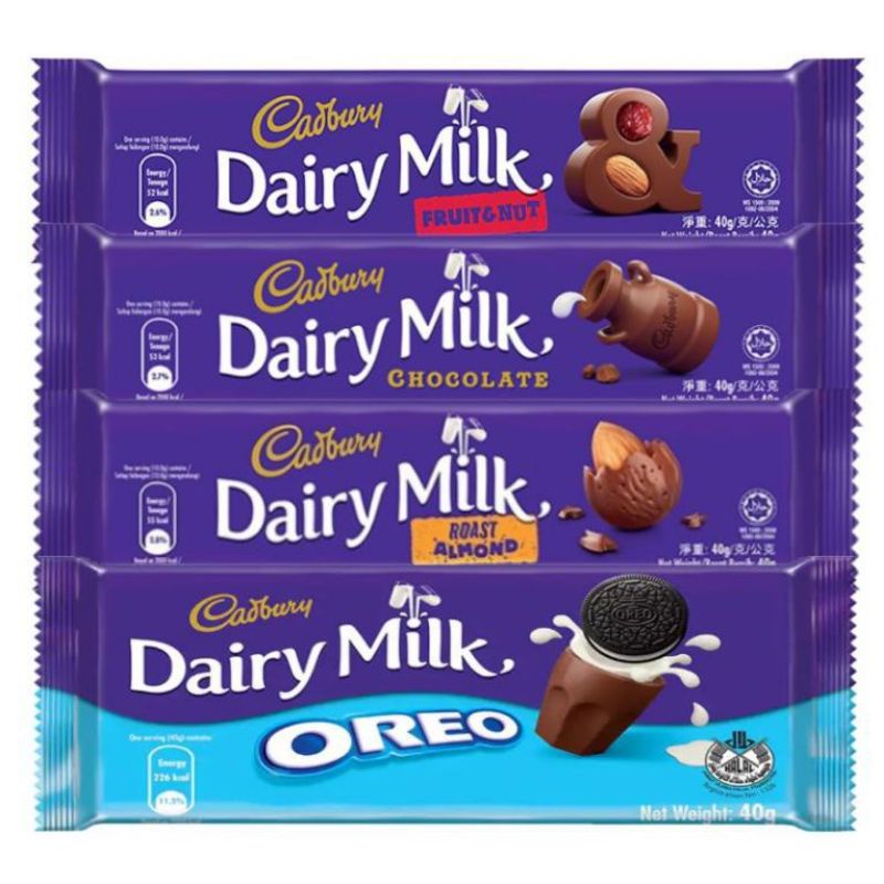 (4 Vị) Socola Cadbury Dairy Milk thanh 40gr