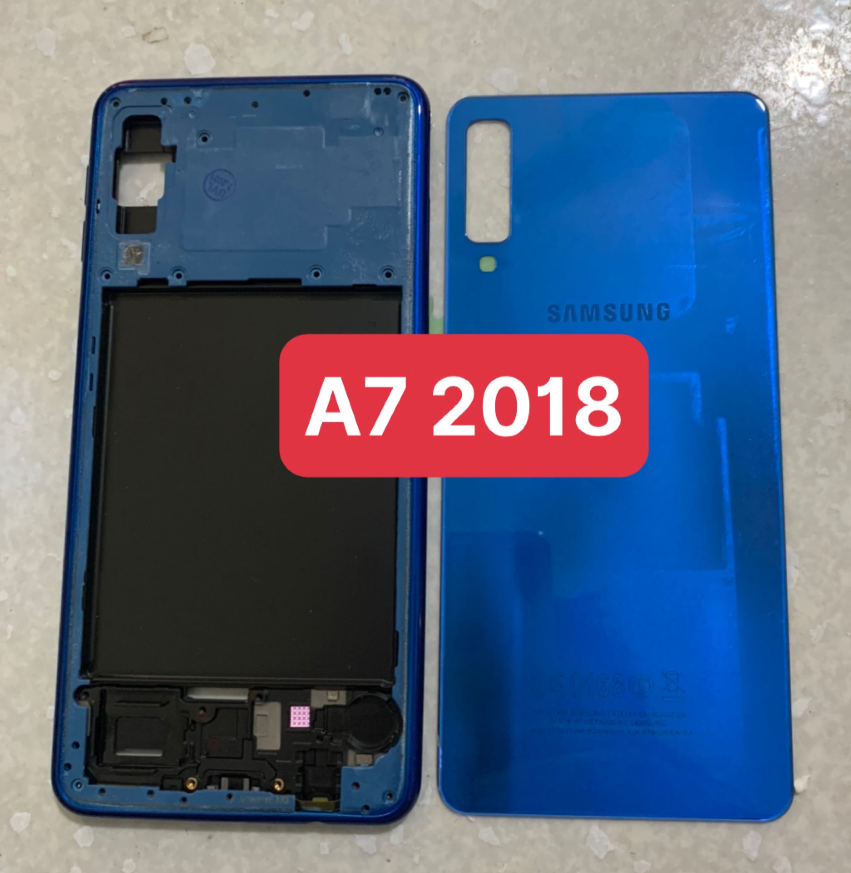bộ vỏ samsung A750 / A7 2018 (zin) kèm khay sim,phím âm lượng,kính camera