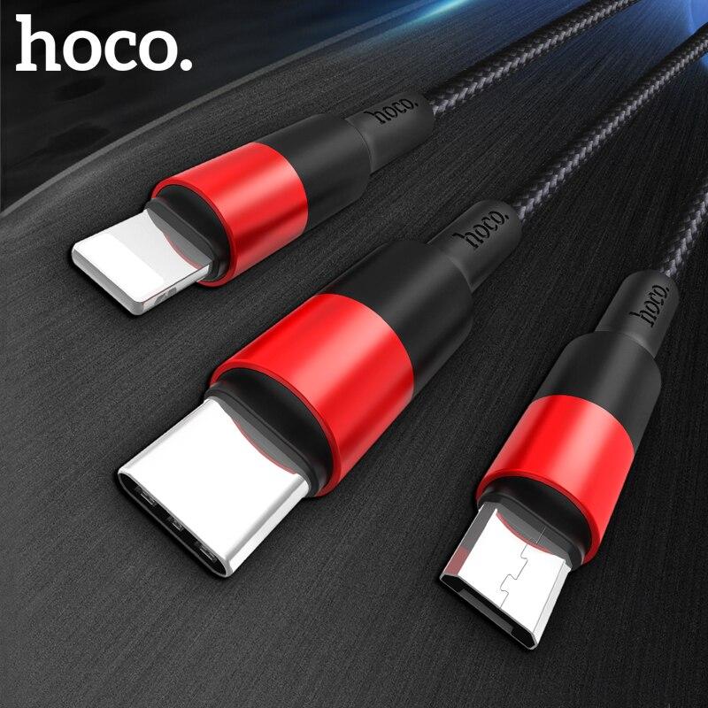 Cáp sạc nhanh Hoco 3 in 1 đa năng Lightning - Micro - Type C tương thích cho tất cả thiết bị điện tử,dài 100cm