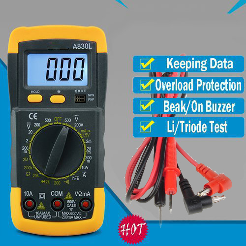 Đồng hồ vạn năng kỹ thuật số A830L, đồng hồ điện tử, đồng hồ đo điện vạn năng,máy đo vạn năng,đồng hồ đo vạn năng