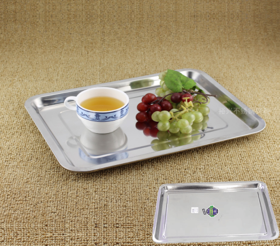 Mâm Inox 304 Cao Cấp (Mâm cạn hình chữ nhật) - Cứng cáp, bền size 32x22