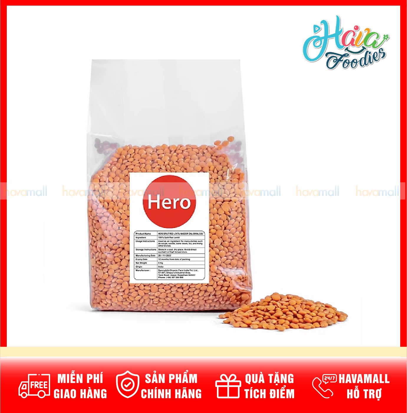 Đậu lăng đỏ hero masoor dal hero nhập khẩu ấn độ – split red lentil masoor dal 1kg