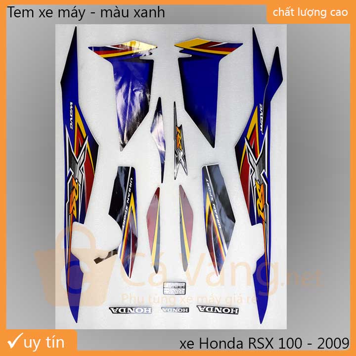 Tem xe Wave RSX 2009 LOẠI 3 lớp, TEM tốt dán dàn áo xe màu XANH, TRĂNG, ĐEN, ĐỎ