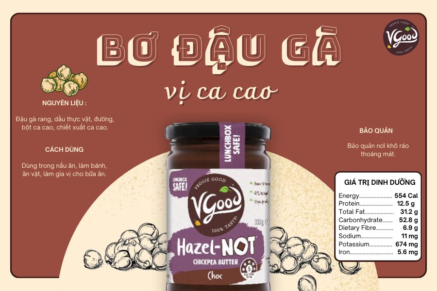 Bơ đậu gà VGOOD Mịn/Hạt/vị Cacao 310G
