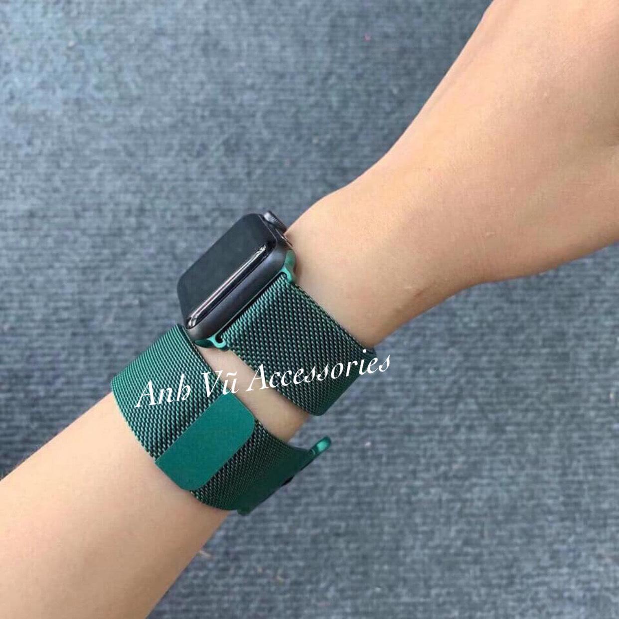 Dây đeo Đồng hồ thông minh mẫu thép Milan màu rêu hot trend 2019