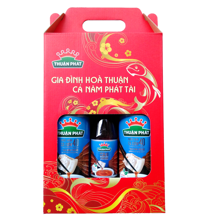 [Hộp Quà Tết] Nước Mắm Cá Cơm Thuận Phát Loại 40 Độ Đạm 620ml  (2 Chai Tặng 1 Chai Nhỏ 250ml)