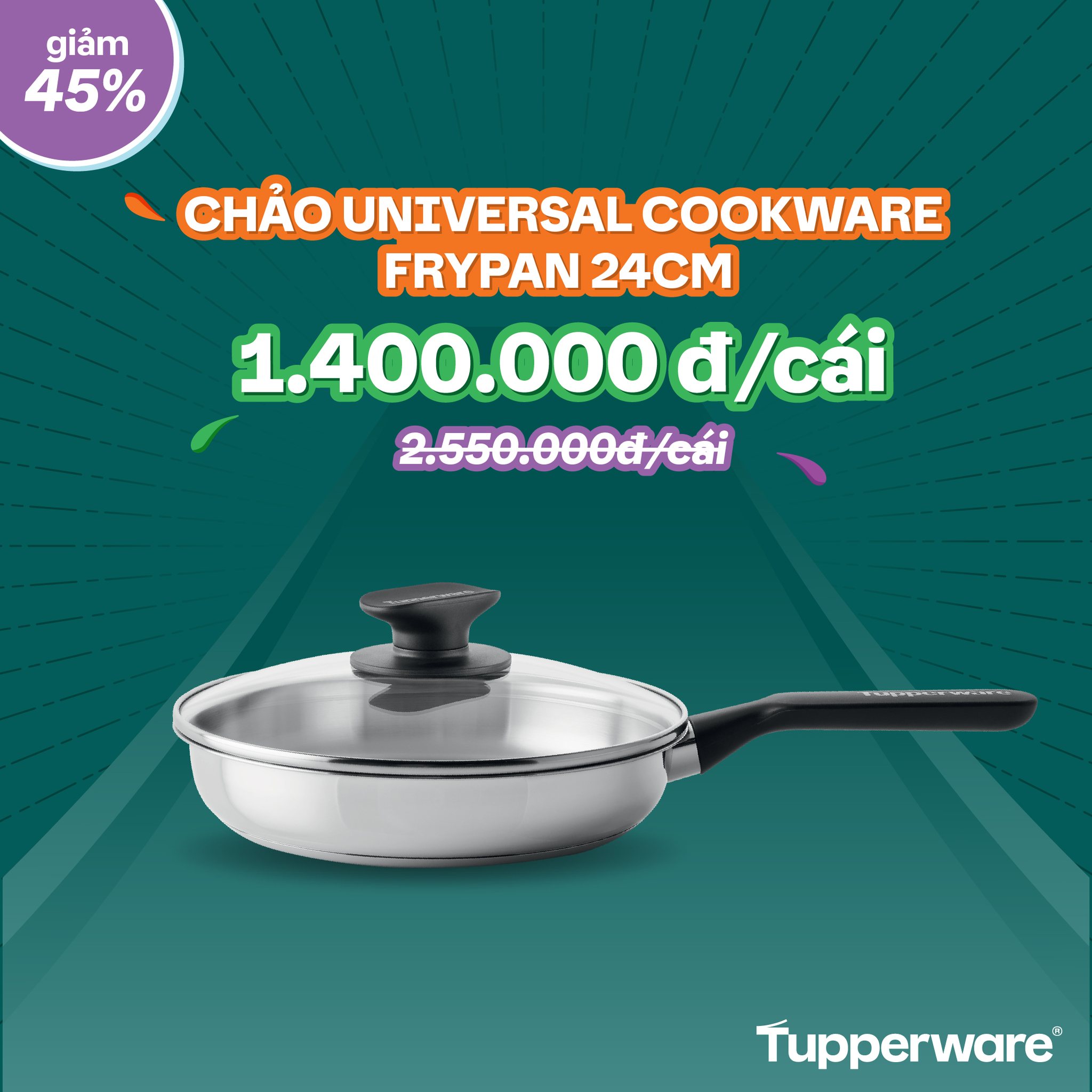 Chảo Tupperware Universal Cookware 24cm (nắp kính)