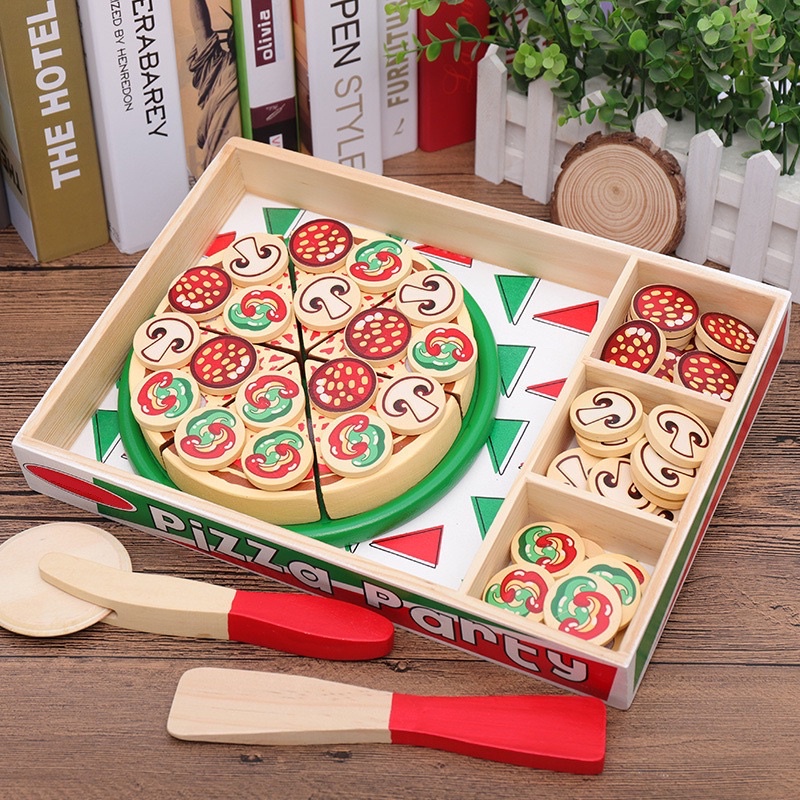 Bộ đồ chơi Pizza gỗ kèm dụng cụ cắt bánh FUDAER