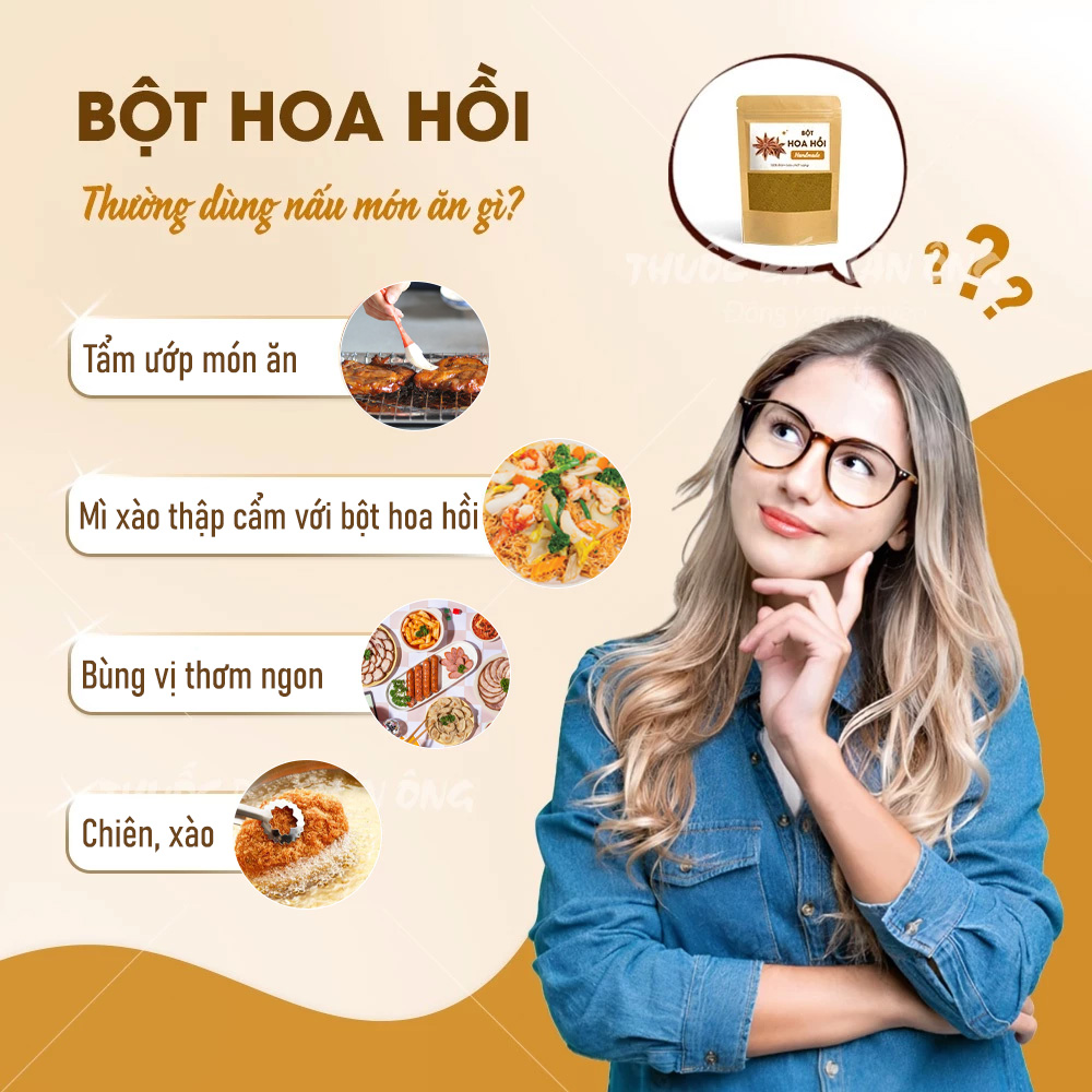 Bột hoa hồi 100g, bột đại hồi nguyên chất, thơm, mịn, gia vị nấu ăn, ướp thịt thơm ngon