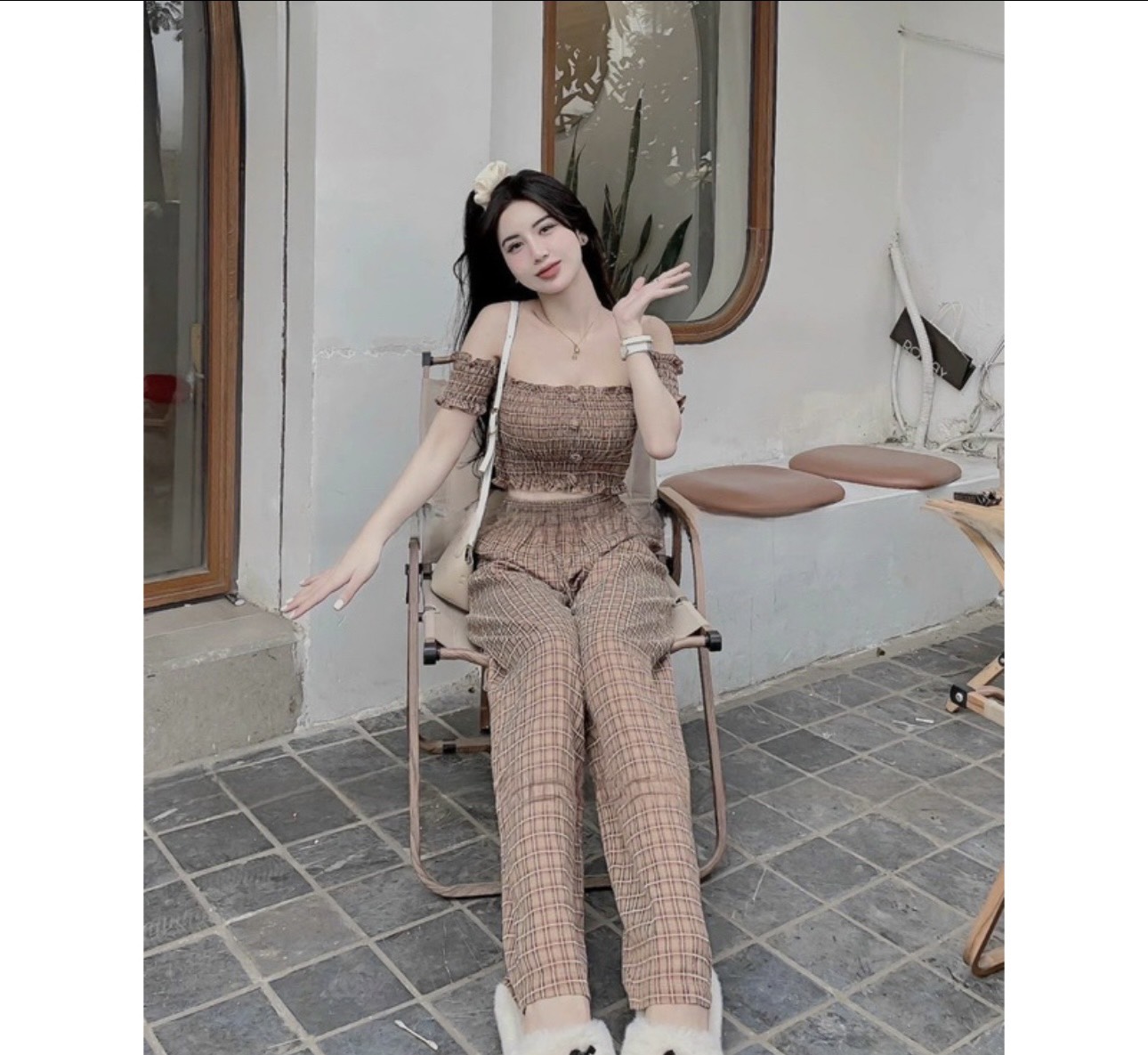 sét bộ caro quần dài lưng chun siêu hot