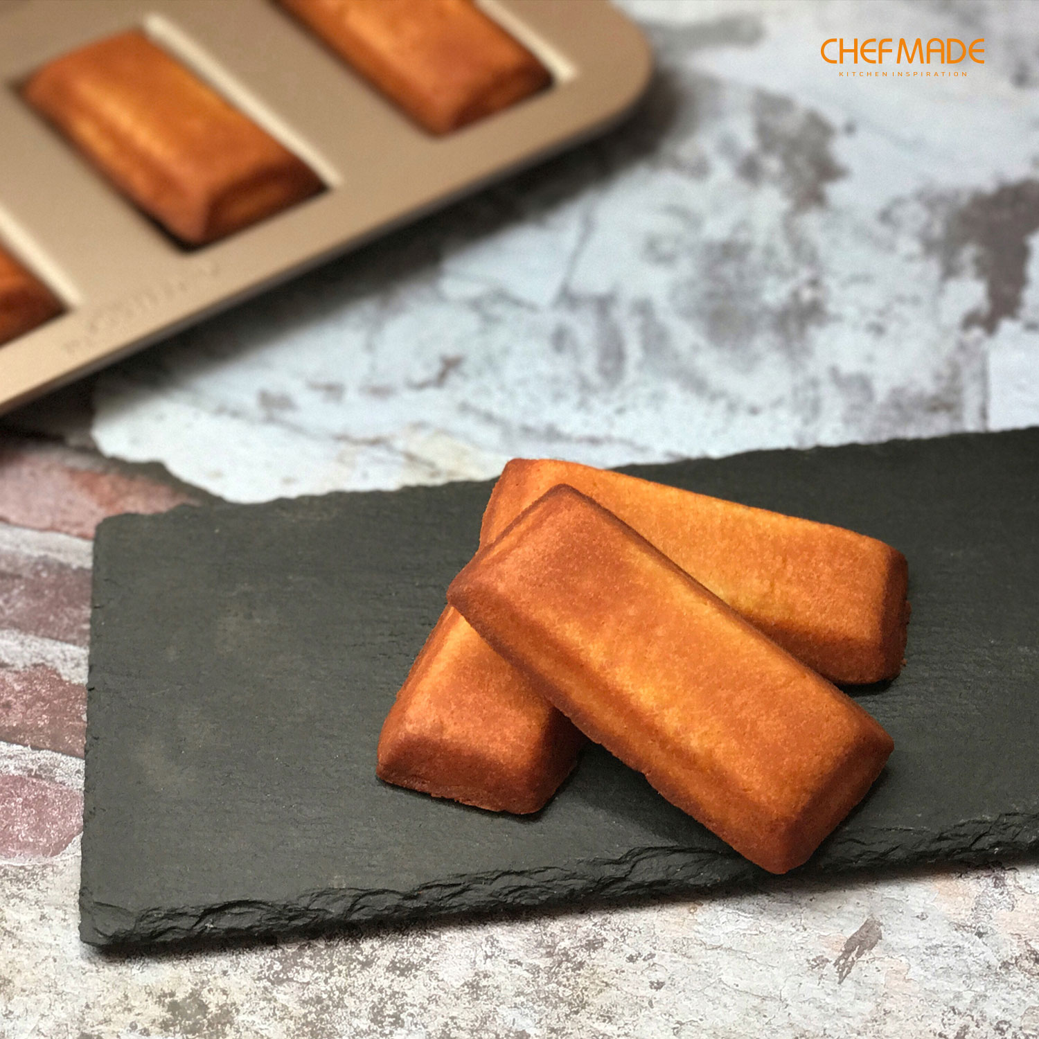 CHEFMADE 8 Cup Financier Mold Non-stick Rectangular Financier Cake Mould Gold Ferdinand Snow Cake Mold Cookies Mold WK9324