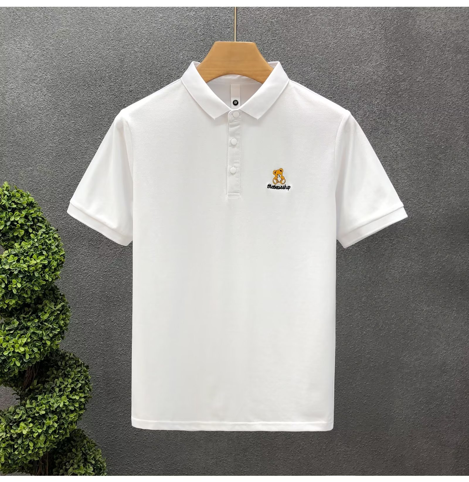 [có video] Áo thun nam cổ bẻ cao cấp thun thêu gấu 3 màu chất vải polly cotton dày đẹp