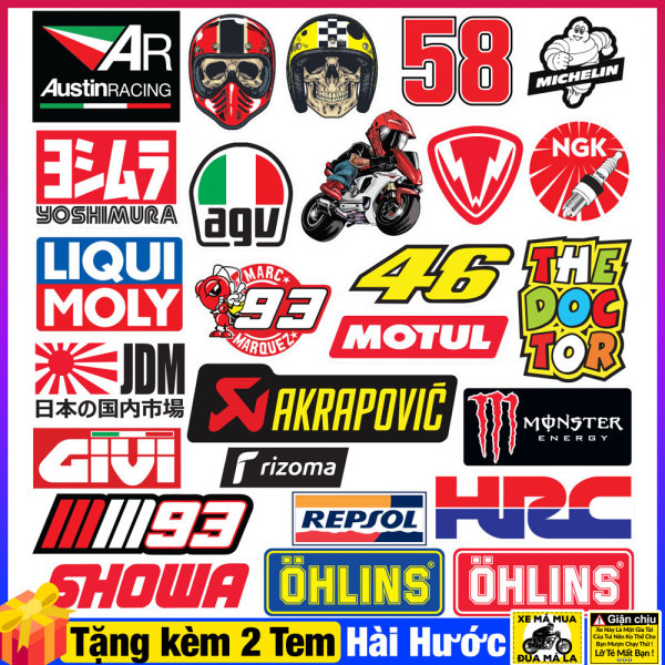 Bộ 25 Tem Dán Xe Máy Logo Các Hãng Phụ Kiện - Ohlins Liqui Moly Agv Repsol