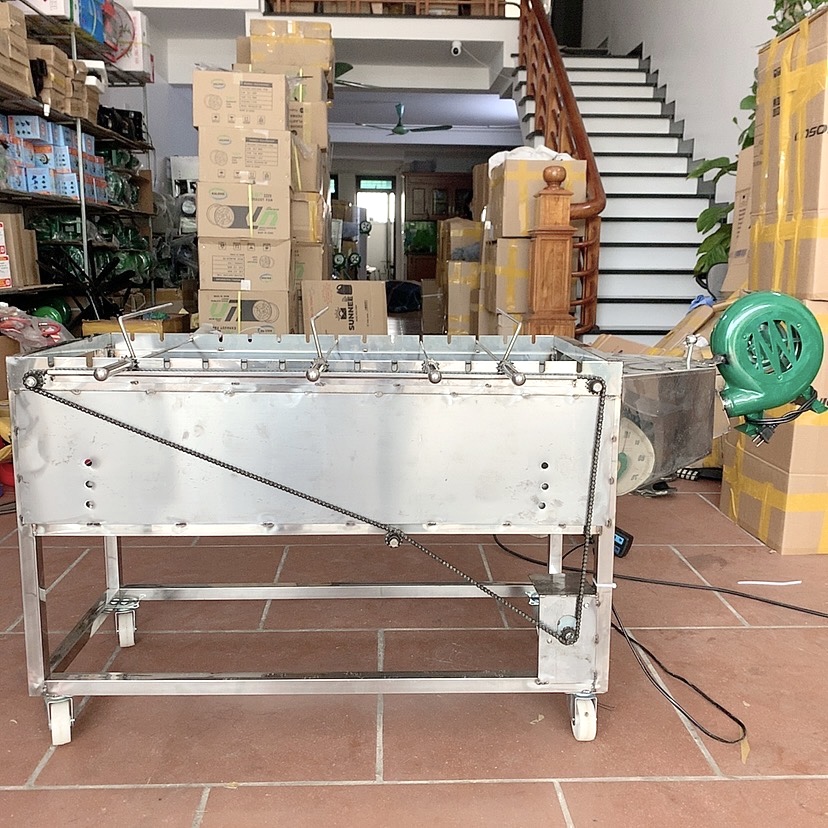 Lò quay - bếp nướng than hoa quay tự động - mẫu 15 xiên chất liệu inox 100% . tặng kèm xiên inox theo máy