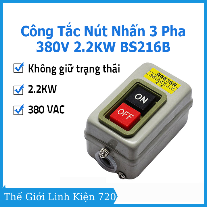 Công tắc nút nhấn 3 pha 380v 2.2kw bs216b
