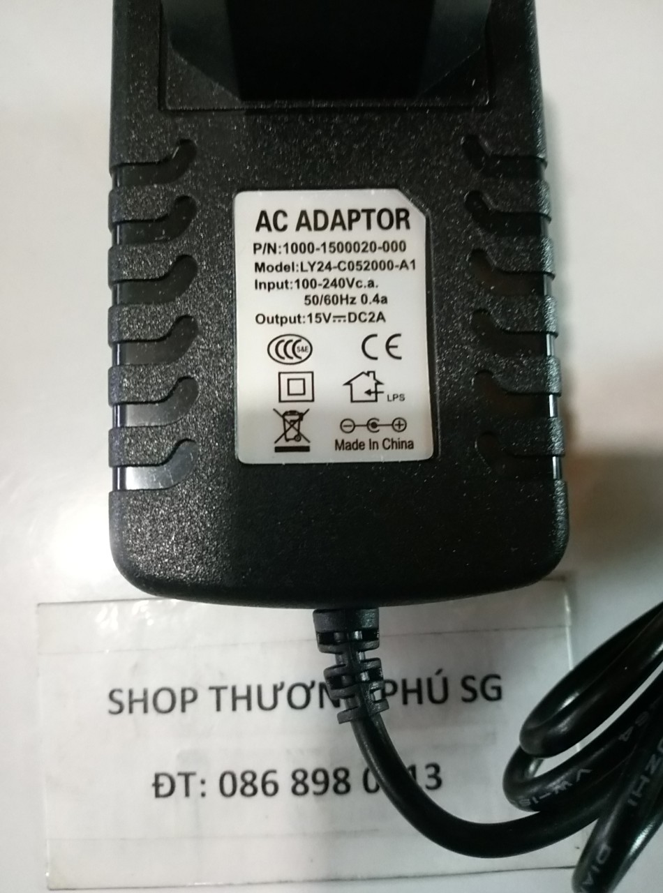 [HCM]Bộ chuyển nguồn Adapter DC: 15V - 2A (Đầu lớn - Chuẩn cắm 5.5mm X 2.1~2.5mm)