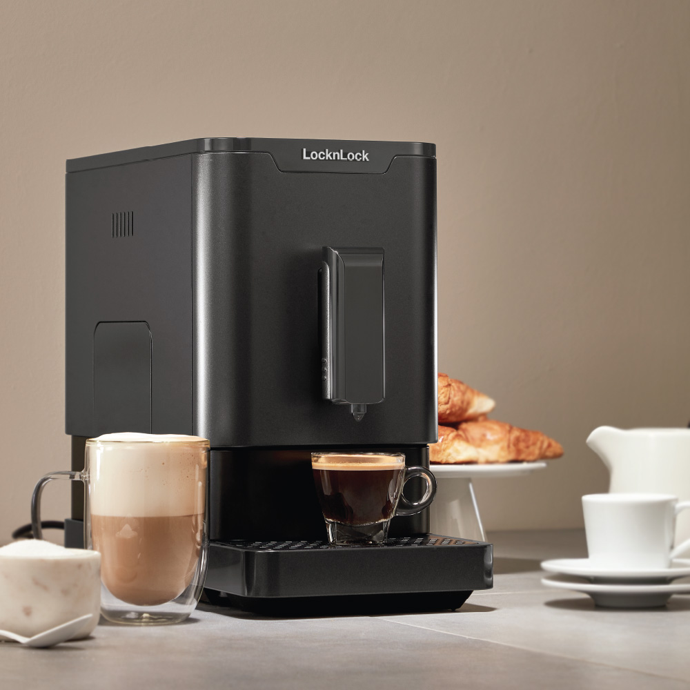 Máy pha cà phê Lock&Lock Espresso Coffee Machine EJC636 Màu đen/Bạc -  5 cấp độ xay, Công suất 19BAR cực mạnh, cảm ứng- Hàng chính hãng