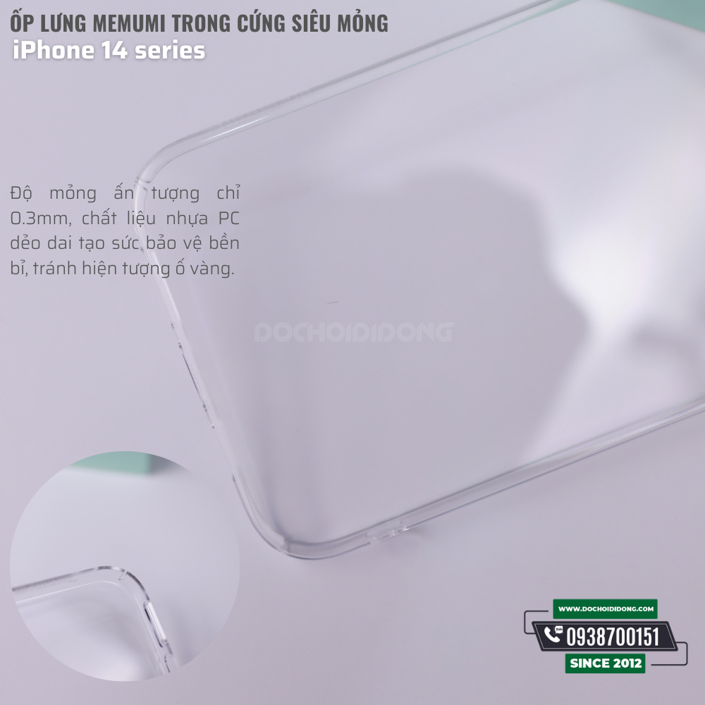 Ốp Lưng Cho IPhone 14 - 14 Plus - 14 Pro - 14 Pro Max Memumi Trong Cứng Siêu Mỏng