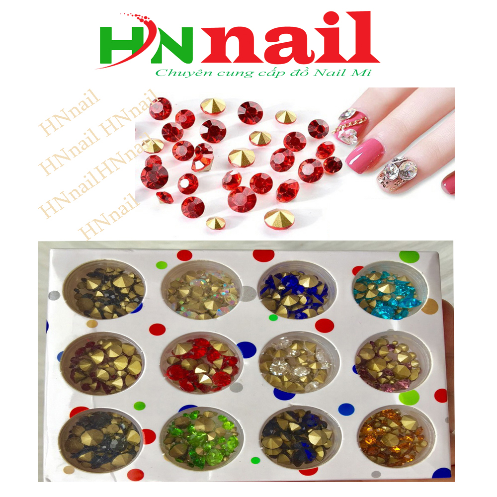 Khay Đá Chân Nhọn 12 màu dùng để trang trí móng làm nail shop Hnnail