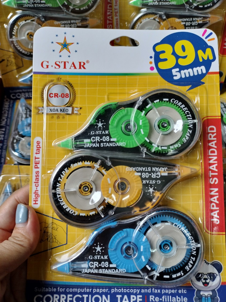 Vỉ 3 Cây Xoá Kéo Gstar Cr08 Cao Cấp ( Bảng 5mm Dài 39M )
