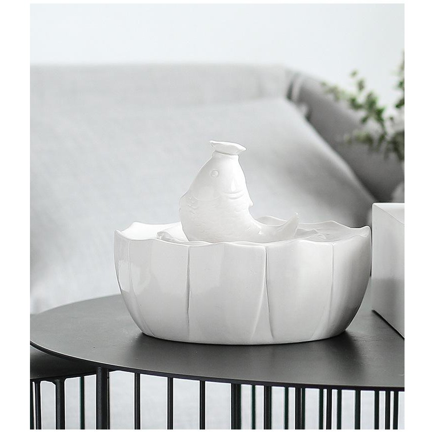 Thác Nước Phong Thủy Gốm Sứ Cá Chép Và Sen
