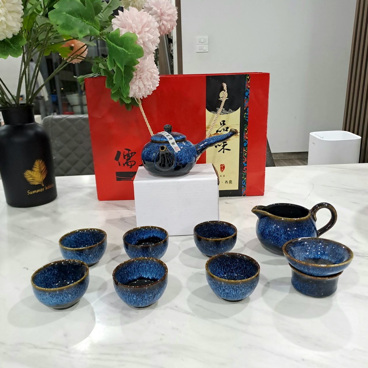 Bộ ấm chén trà gốm sứ men hỏa biến cao cấp