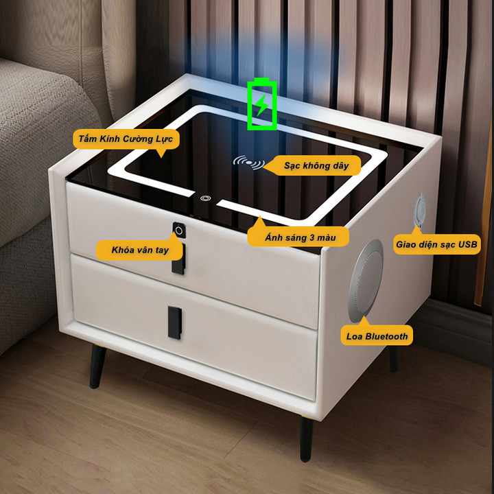TỦ ĐẦU Giường Smarthome Leather Italy đa năng (Storage Cabinet)
