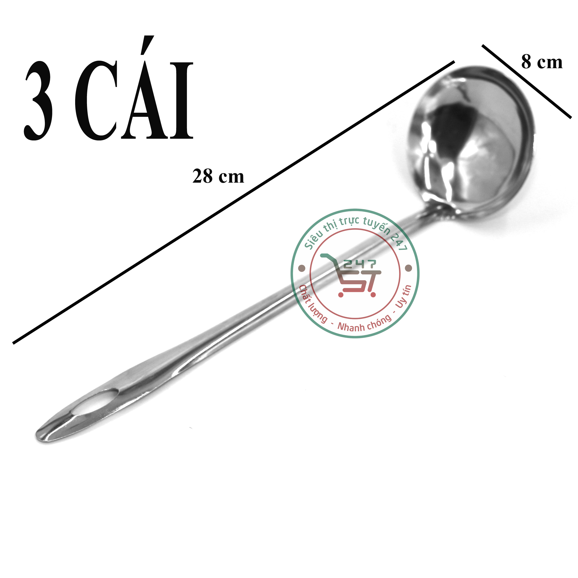 Vá múc canh inox dày đẹp sáng bóng không thể thiếu trong đồ dùng nhà bếp của bạn.Muôi múc canh từ số 5 đến số 8 sử dụng trong bữa ăn gia đình