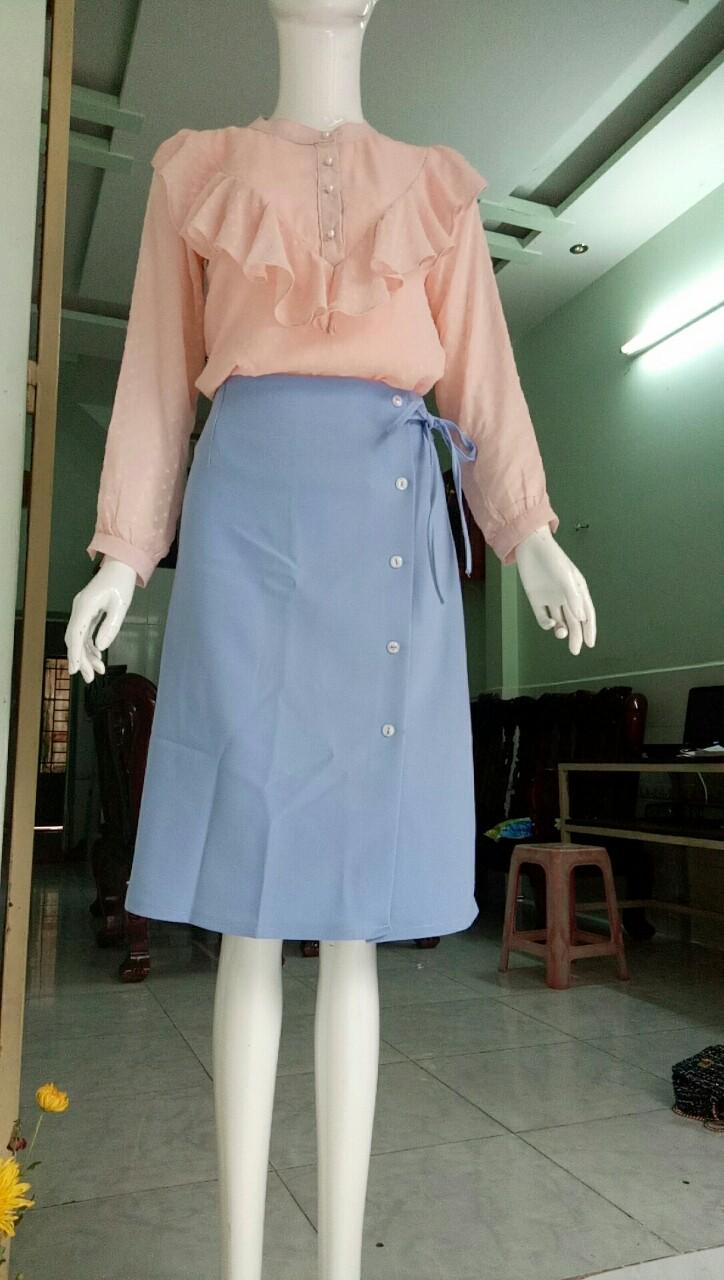 [HCM]Chân váy thắt nơ phối nút Anie kèm ảnh thật