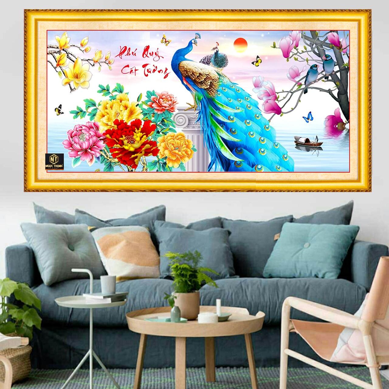 Tranh đính đá phú quý cát tường vs363 kích thước 120cm x 56cm siêu thị tranh thêu