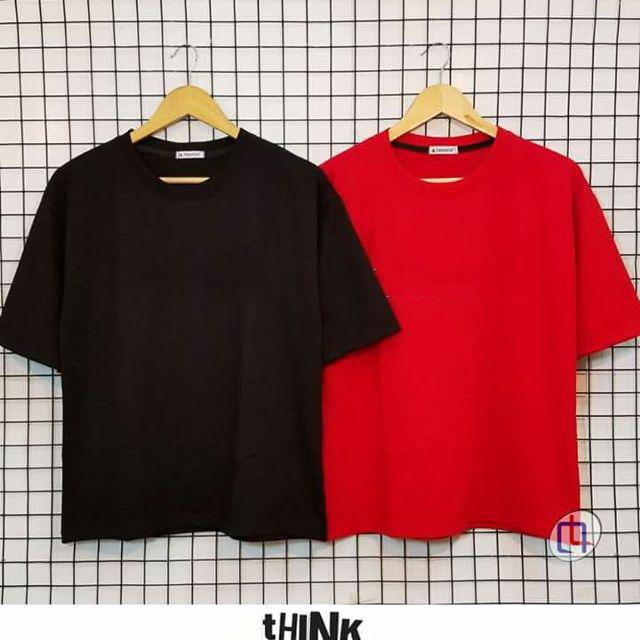Combo 2 áo thun nam form rộng vải dày mịn thoáng mát ( đen/ đỏ )
