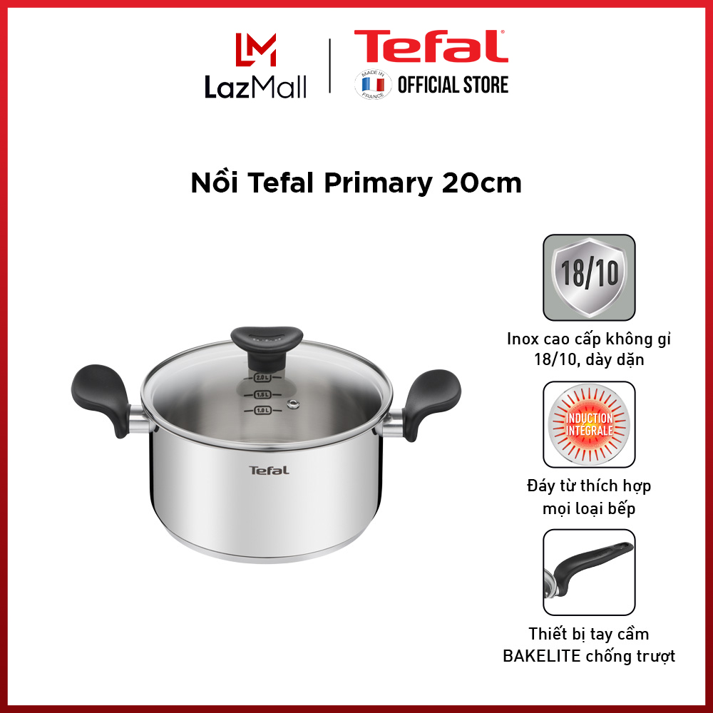 Nồi inox Tefal Primary 20cm, 3L, dùng cho mọi loại bếp- Gian hàng chính hãng bảo hành 2 năm-E3084435