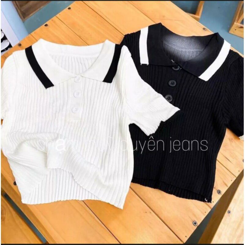 Set jeans dài co giãn trơn + crop petter phối viền